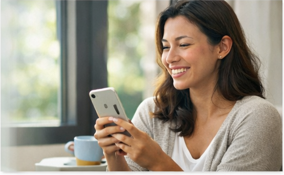 Person smiling while using FeelTrack on their phone